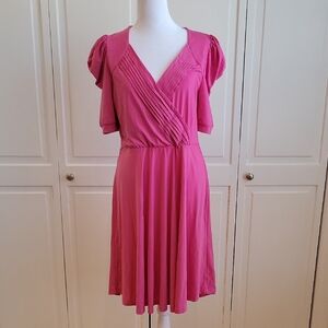 Women's Pink Pleated Wrap-Front Dress